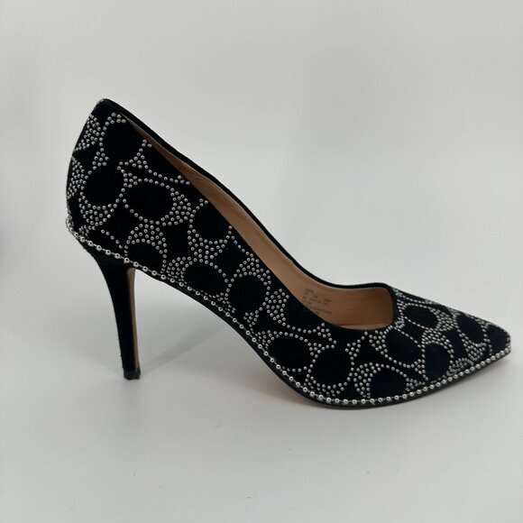Coach Waverly G5228 Black Suede Signature C Studded Pointed Toe Heels Women’s 9B - Picture 4 of 12